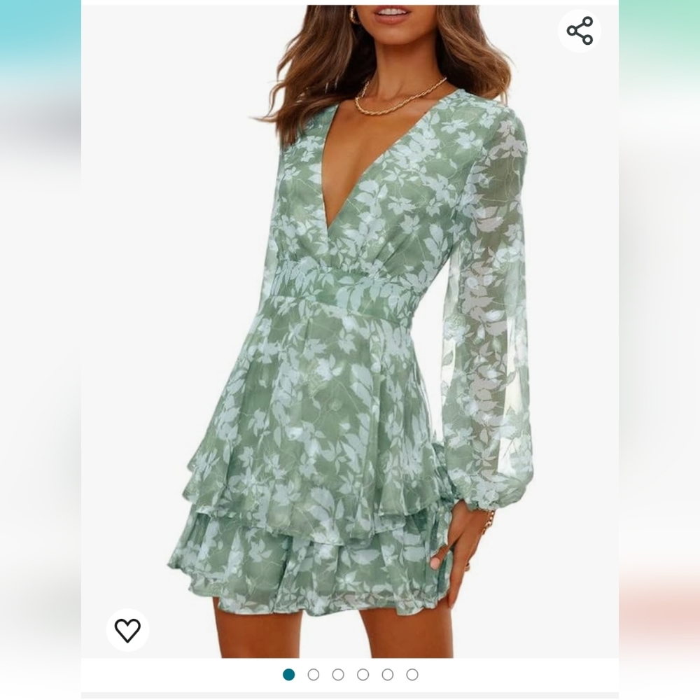 Green leaf floral dress